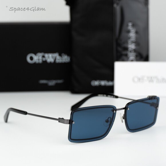 Off-White Women Sunglasses Gunmetal Blue Rectangular OERI13N TAMPA 7745 NEW - Picture 1 of 10